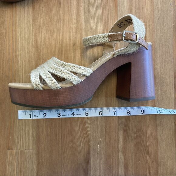 Soda Strappy Sandals Chunky Heels Size 7.5 Boho 60's/70's Style Brown Tan - Picture 7 of 9